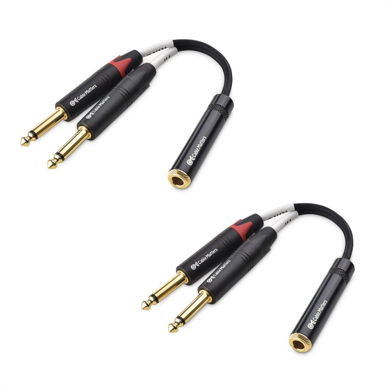 Cable Matters 2-Pack 1/4 TRS to Dual TS Stereo Audio Splitter Cable (Dual 1/4 Inch TS to TRS Female Adapter) in Black - 6 Inches / 0.15 Meters - Image 1
