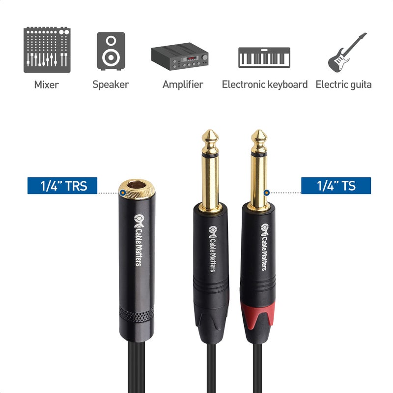 Cable Matters 2-Pack 1/4 TRS to Dual TS Stereo Audio Splitter Cable (Dual 1/4 Inch TS to TRS Female Adapter) in Black - 6 Inches / 0.15 Meters - Image 3