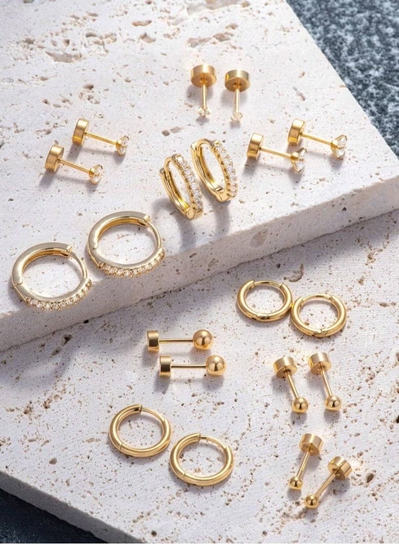 20 pcs Small Gold Hoop Earrings for Women,18K Gold Plated Stainless Steel Small Hoop Earrings Set for Multiple Piercing, Gorgeous Huggie Hoop Cartilage Helix Tragus Earrings - Image 2