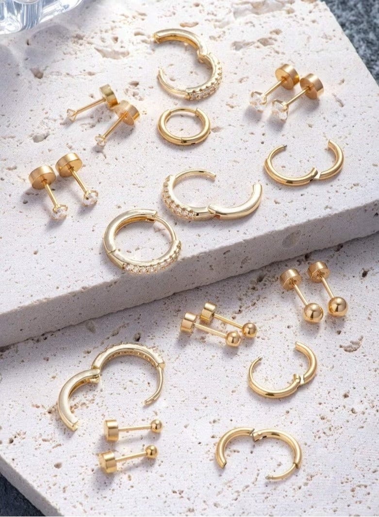 20 pcs Small Gold Hoop Earrings for Women,18K Gold Plated Stainless Steel Small Hoop Earrings Set for Multiple Piercing, Gorgeous Huggie Hoop Cartilage Helix Tragus Earrings - Image 1