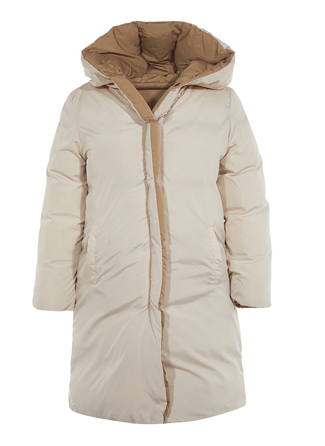trendyol - Brown-Ecru Double Sided Hooded Water Repellent Long Puffer Jacket TWOAW23MO00052 - Image 1