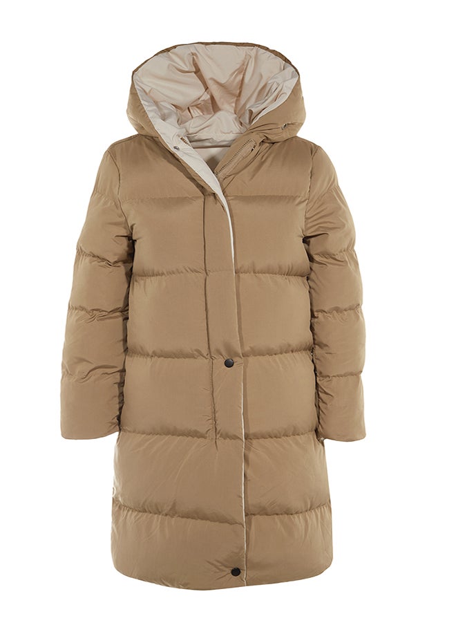 trendyol - Brown-Ecru Double Sided Hooded Water Repellent Long Puffer Jacket TWOAW23MO00052 - Image 1