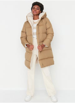 Brown-Ecru Double Sided Hooded Water Repellent Long Puffer Jacket TWOAW23MO00052