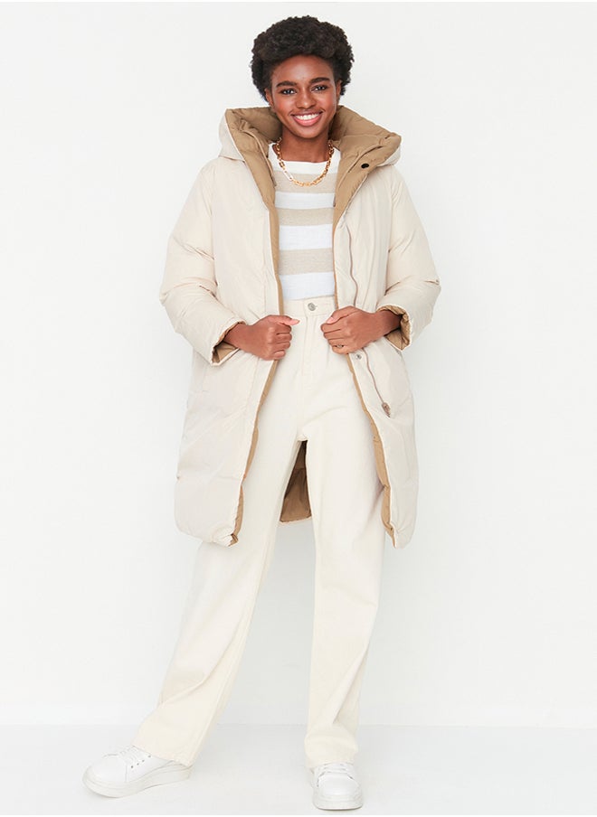 trendyol - Brown-Ecru Double Sided Hooded Water Repellent Long Puffer Jacket TWOAW23MO00052 - Image 1