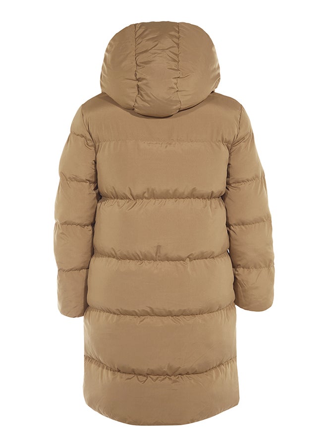 trendyol - Brown-Ecru Double Sided Hooded Water Repellent Long Puffer Jacket TWOAW23MO00052 - Image 1
