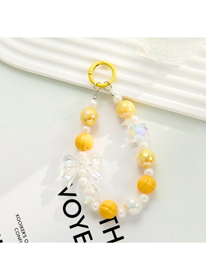 NIBEMINENT Phone Charm/ Chain Strap for Women Girls,Niche Crystal Chain Cell Phone Case Lanyard Wrist Strap,Yellow - Image 1