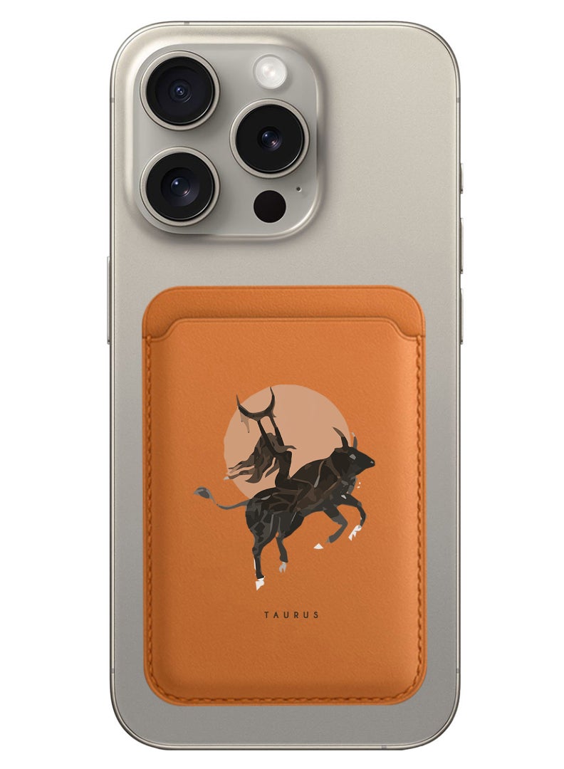 Theodor Magnetic Wallet, Compatible with MagSafe Wallet, for iPhone Wallet, for iPhone 16/15/14/13/12 Series, Not for iPhone 13/12 mini, 3 Card Holder, Vegan Leather, Brown - Taurus - Image 1