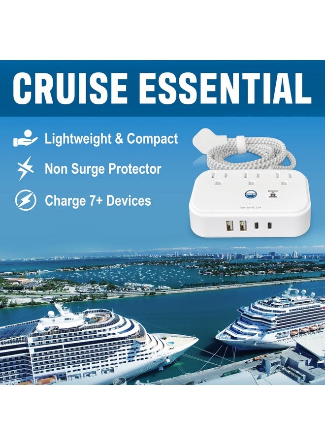 كروز أون شريط طاقة معتمد من Cruise، غير واقي من زيادة التيار، مع سلك تمديد للسفر بطول 3.3 قدم ومنافذ USB [2 USB، 2 USB-C، 3 تيار متردد] أساسيات السفن السياحية لـ Carnival وPrincess وخطوط الرحلات البحرية الرئيسية 2025 و2026  - Image 2