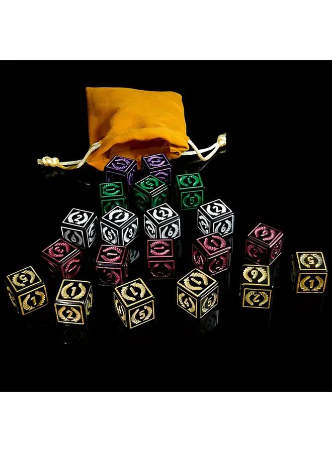 Red 6pcs Square Dice Set with Wheat Pattern Party Games Gift Bag - Image 1