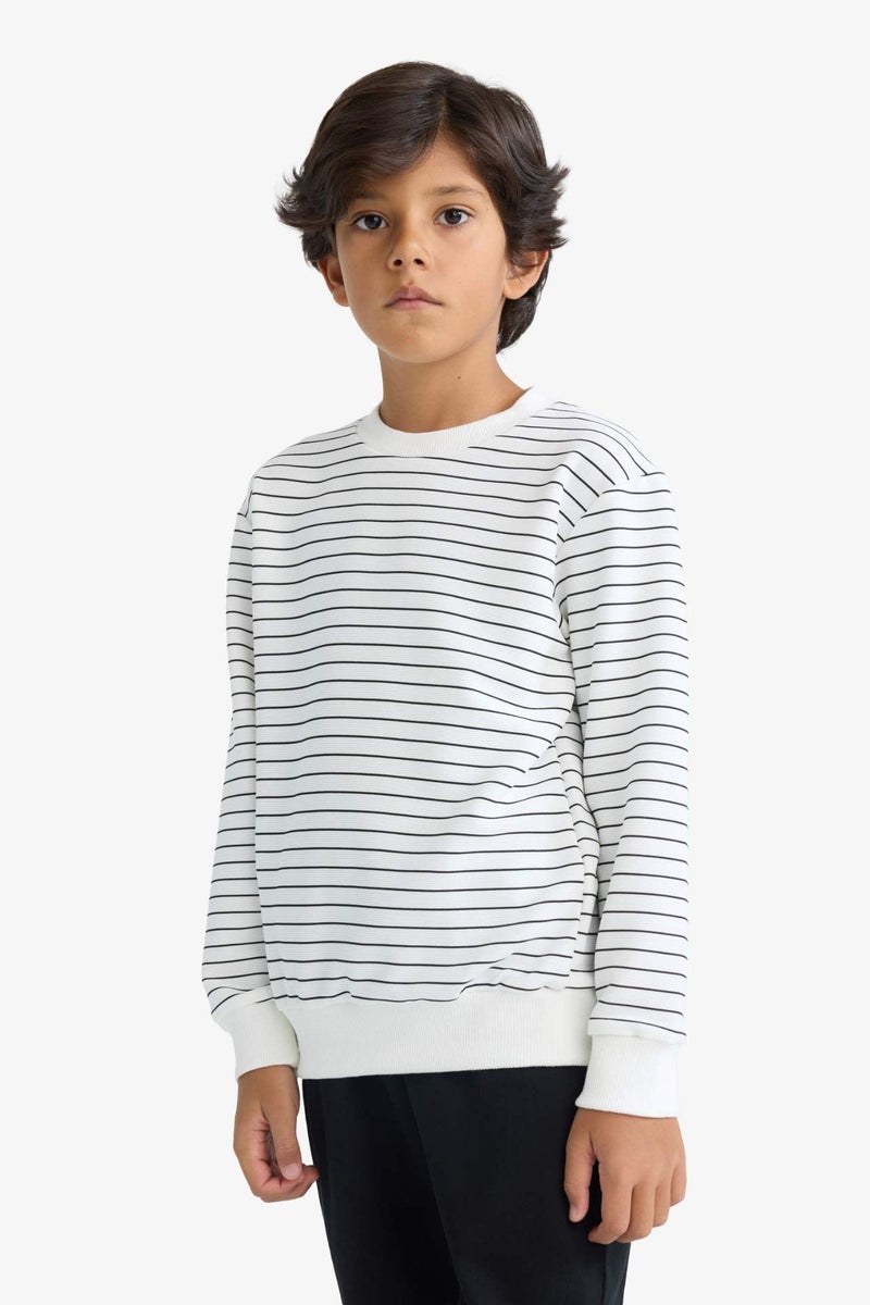 DeFacto Boy Crew Neck Striped Sweatshirt - Image 1