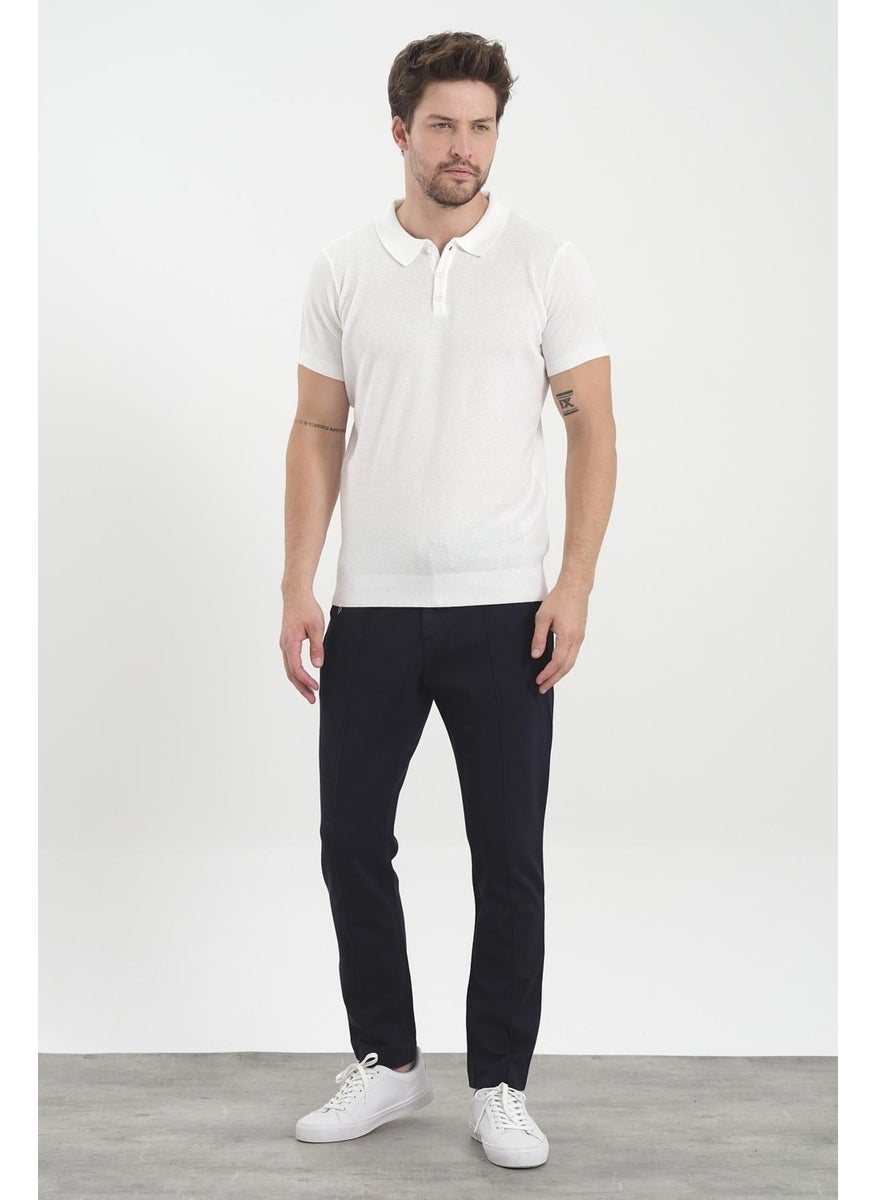 Odelon - Men's Polo Neck Jacquard Knitwear T-Shirt White - Image 1