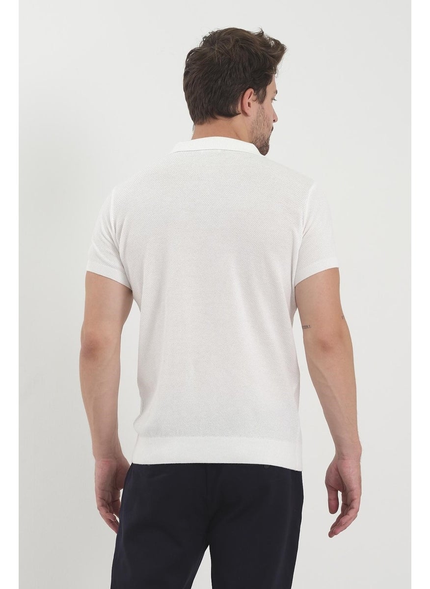 Odelon - Men's Polo Neck Jacquard Knitwear T-Shirt White - Image 1