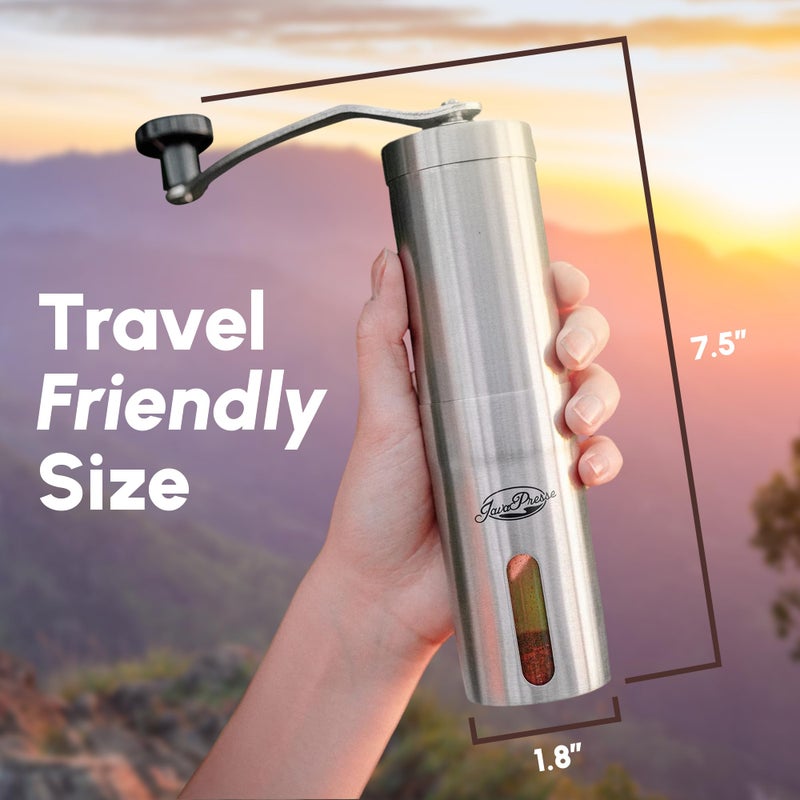 JavaPresse Manual Stainless Steel Coffee Grinder - 18 Adjustable Settings, Portable Conical Burr Grinder for Camping, Travel, Espresso - With Hand Crank - Image 2
