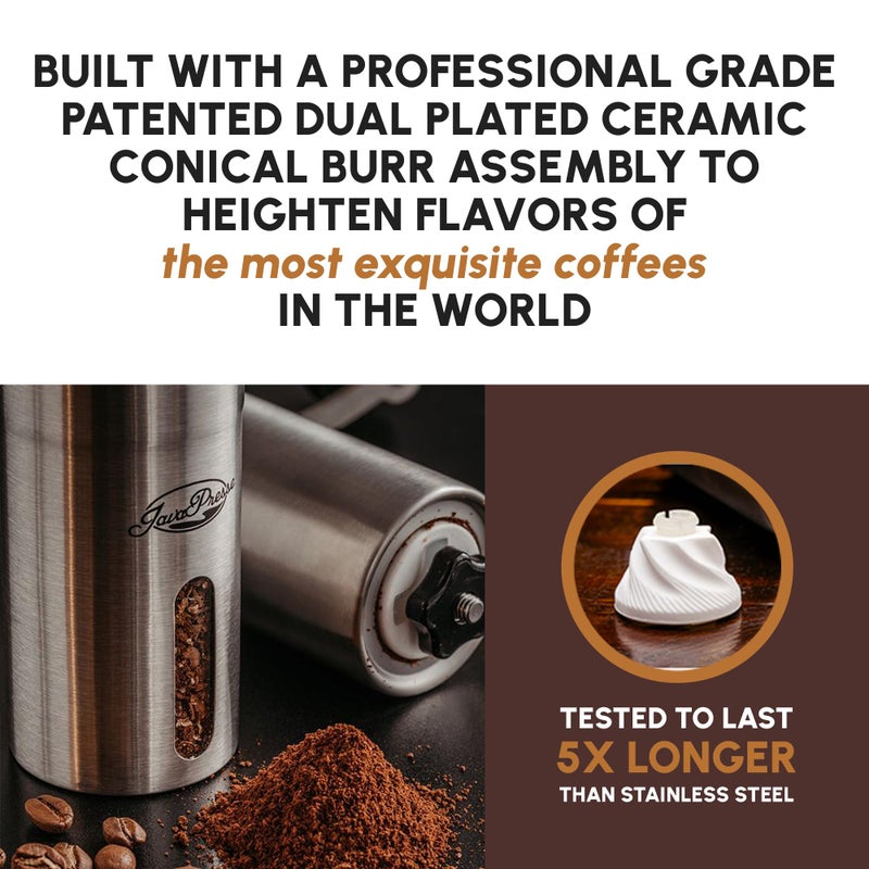 JavaPresse Manual Stainless Steel Coffee Grinder - 18 Adjustable Settings, Portable Conical Burr Grinder for Camping, Travel, Espresso - With Hand Crank - Image 5