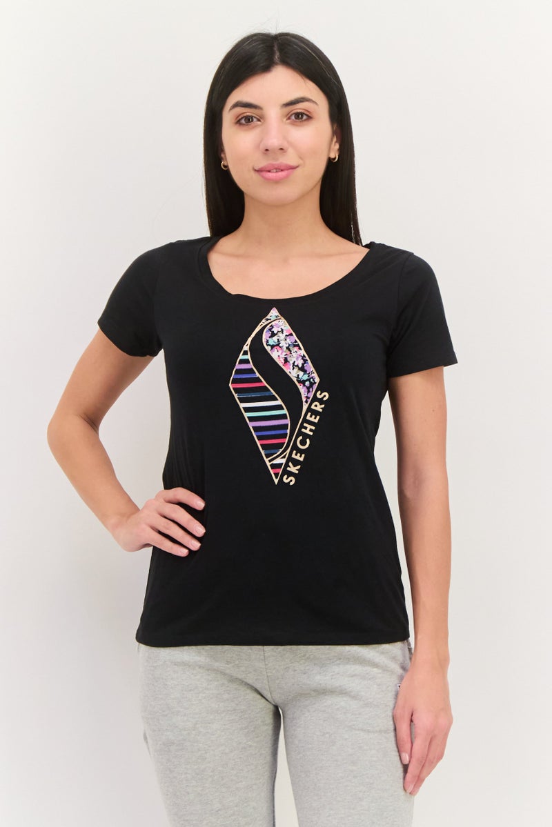 SKECHERS Women Sportswear Fit Short Sleeve Outdoor Top, Black Combo  - Image 1