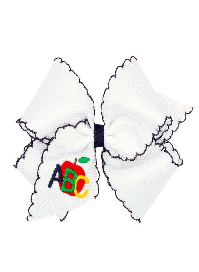 Wee Ones Girls' Back to School Embroidered Moonstitch Hair Bow on a WeeStay Clip, King, ABC - Image 1