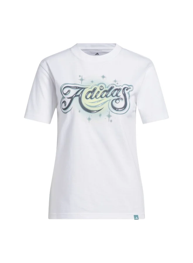 Adidas Adidas W Airbrush T White Graphic Tee (Short Sleeve) T-Shirts For Women