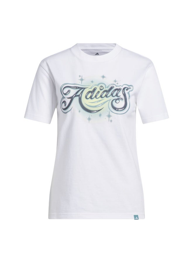 Adidas W Airbrush T White Training T-Shirts For Women XS  - Image 1