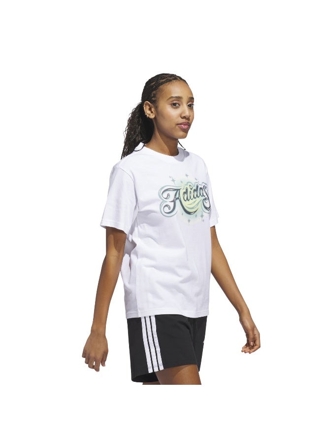 Adidas W Airbrush T White Training T-Shirts For Women XS  - Image 4