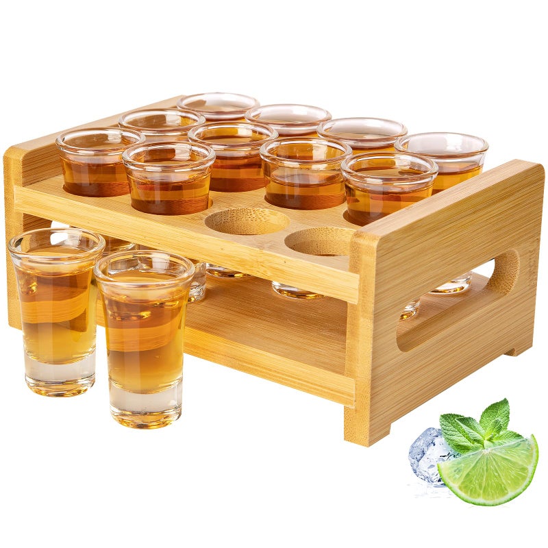 طقم كؤوس شوت LINALL 07oz20ml 12pcs حامل كؤوس شوت شفاف مثالي للحفلات والبارات والنوادي والكوكتيليات 12pcs