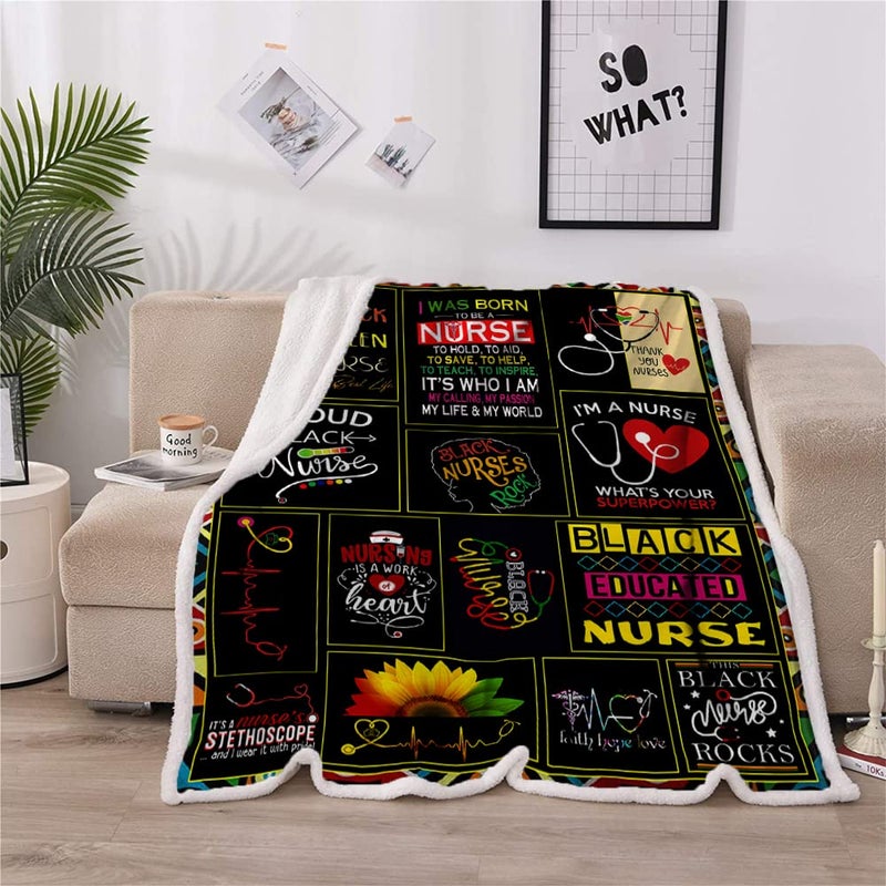 Belperan Nurse Gifts Nurse Throw Blanket RN Gifts for Black Nurses Nurse Gifts for Women School Nurse Gifts Soft Fluffy Sherpa Warm Throw Blankets for Bed  Office and Couch (A 60""x80"") - Image 4