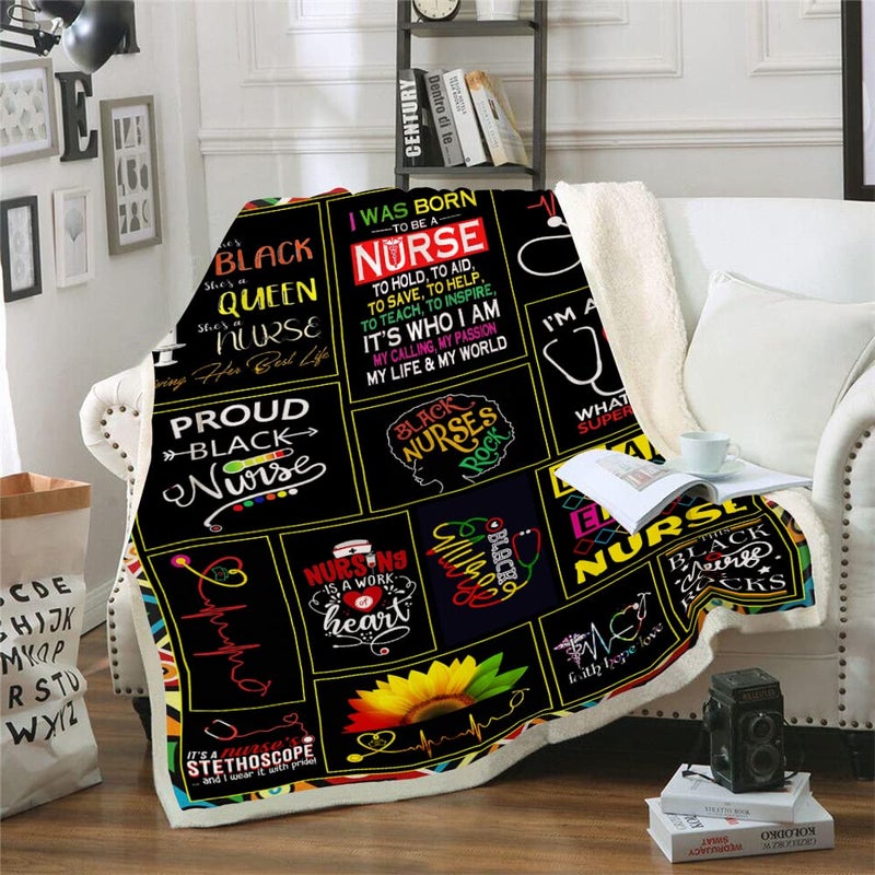 Belperan Nurse Gifts Nurse Throw Blanket RN Gifts for Black Nurses Nurse Gifts for Women School Nurse Gifts Soft Fluffy Sherpa Warm Throw Blankets for Bed  Office and Couch (A 60""x80"") - Image 2