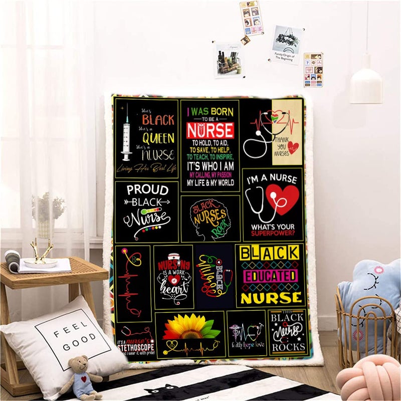 Belperan Nurse Gifts Nurse Throw Blanket RN Gifts for Black Nurses Nurse Gifts for Women School Nurse Gifts Soft Fluffy Sherpa Warm Throw Blankets for Bed  Office and Couch (A 60""x80"") - Image 3