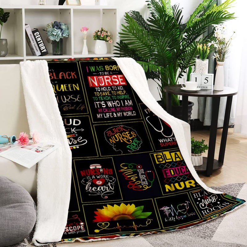 Belperan Nurse Gifts Nurse Throw Blanket RN Gifts for Black Nurses Nurse Gifts for Women School Nurse Gifts Soft Fluffy Sherpa Warm Throw Blankets for Bed  Office and Couch (A 60""x80"") - Image 5