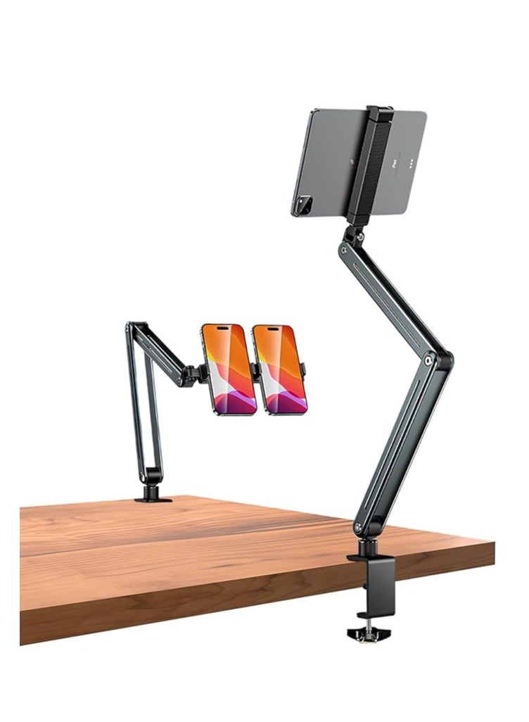 راكسوم حامل تابلت للمكتب، حامل ذراع قابل للطي من سبائك الألومنيوم، مشبكان قابلان للتعديل بزاوية 360 درجة، متوافق مع أجهزة iPad Pro/Air/Mini، iPhone، Samsung Galaxy Tabs، Kindle، أجهزة مقاس 4-13 بوصة - Image 1