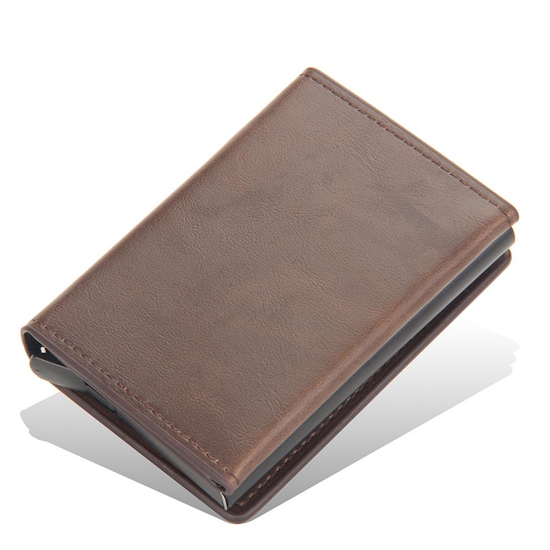 baellerry Men's Card Holder with Anti-Magnetic Aluminum Case, Multi-Card Slot, Spring Automatic Clip - Brown - Image 1