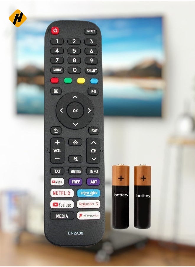 HuHa - Remote Control Suitable for Hisense 4K UHD TV EN2A30 55A7300F 65A7300F 43AE7200F 50AE7200F 55AE7200F 65AE7200F 55AE7400 65AE7400 43A7500F 6500F 65A7500F 6500F A7500 with battery - Image 1
