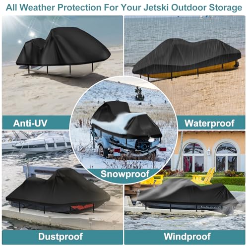GRABADO Jetski Covers,Upgraded 420D Waverunner Cover Waterproof,Durable Jet Ski Cover 3 Seater with 2 Air Vents，4 Windproof Buckles，Easy On，All Weather Universal Cover for Seadoo Spark(Black, XL:115"-120") - Image 5