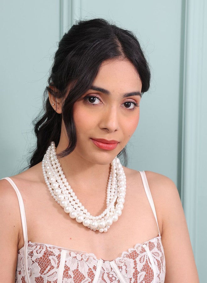 Binnis Wardrobe Pearls Beaded Layered Statement Necklace - Image 1