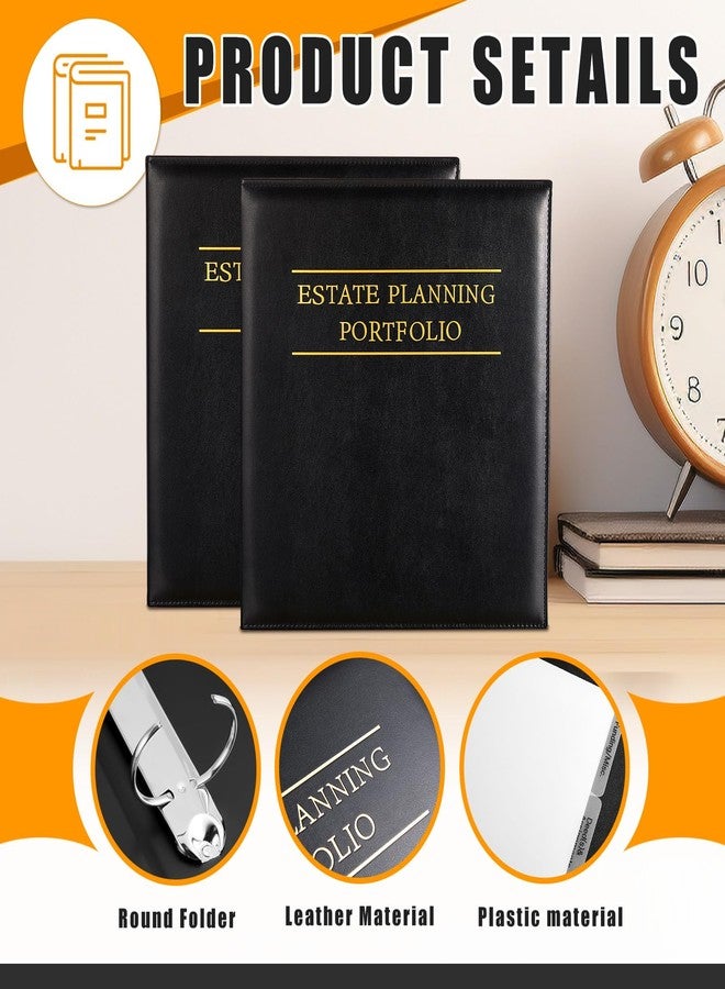 Skyygemm 4 Pcs Estate Planning Portfolio Binder PU Leather 3 Ring Binders with Gold Title and Index Tab Dividers, 11'' x 11.8'' x 2.4'' Estate Planning Organizer(Black) - Image 3