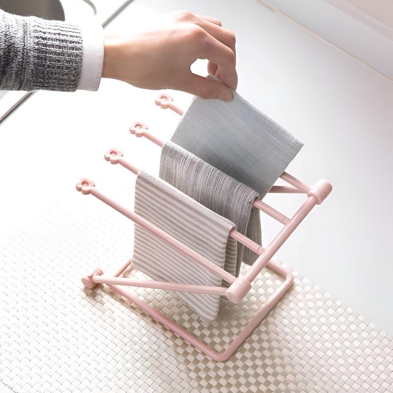 Towel Stand - Colorful Folding Kitchen Bathroom Duster Cloth Storage Rack Holder Designed to Keep Your Cleaning Tools Neatly Arranged and Easily Accessible for Daily Household Chores - Image 4