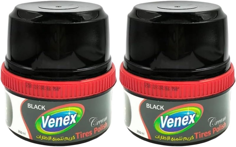 venex Cream Tire Polish 200ml – Black Tire Shine Restorer for Cars & Bikes | Long Lasting Gloss | Dirt & Water Repellent | Tire Protection & Care Cream - Image 1
