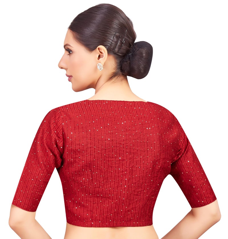 Studio Shringaar Women's Readymade Polyester Elbow Length Sleeves Saree Blouse with Mirror Work (Maroon, 46) - Image 2