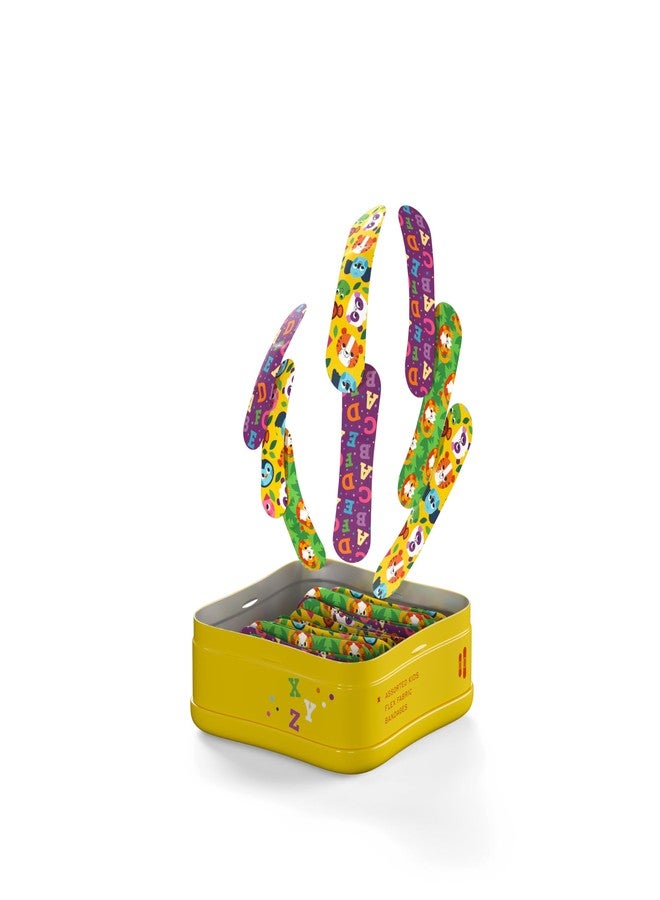 Welly Bandages | Adhesive Flexible Fabric Bravery Badges | Assorted Shapes for Minor Cuts, Scrapes, and Wounds | Colorful and Fun First Aid Tin | Zoo Animals Patterns - 48 Count - Image 2