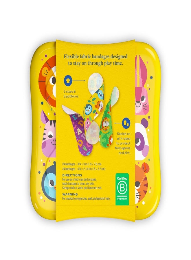 Welly Bandages | Adhesive Flexible Fabric Bravery Badges | Assorted Shapes for Minor Cuts, Scrapes, and Wounds | Colorful and Fun First Aid Tin | Zoo Animals Patterns - 48 Count - Image 3