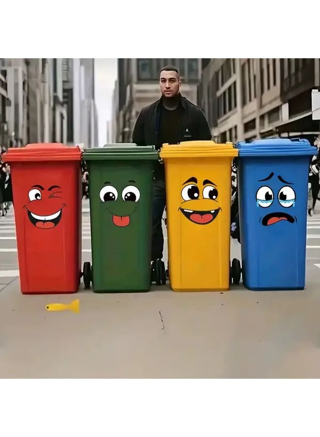 4 Sheets Cartoon Face Stickers Self Adhesive Removable For Trash Can Wall Decor - Image 2