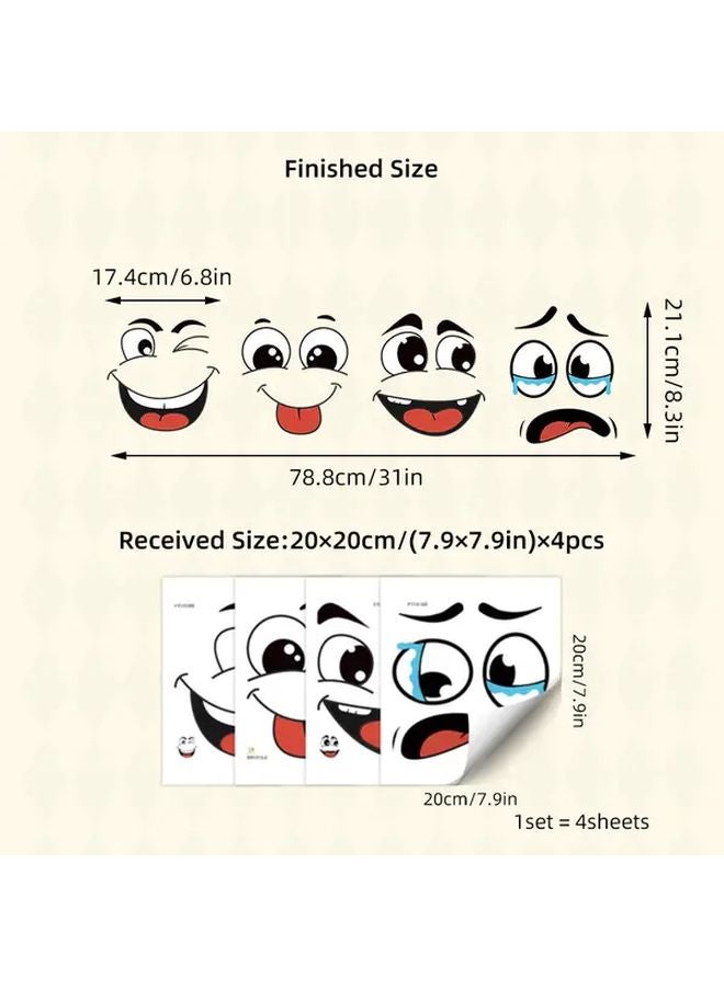 4 Sheets Cartoon Face Stickers Self Adhesive Removable For Trash Can Wall Decor - Image 4