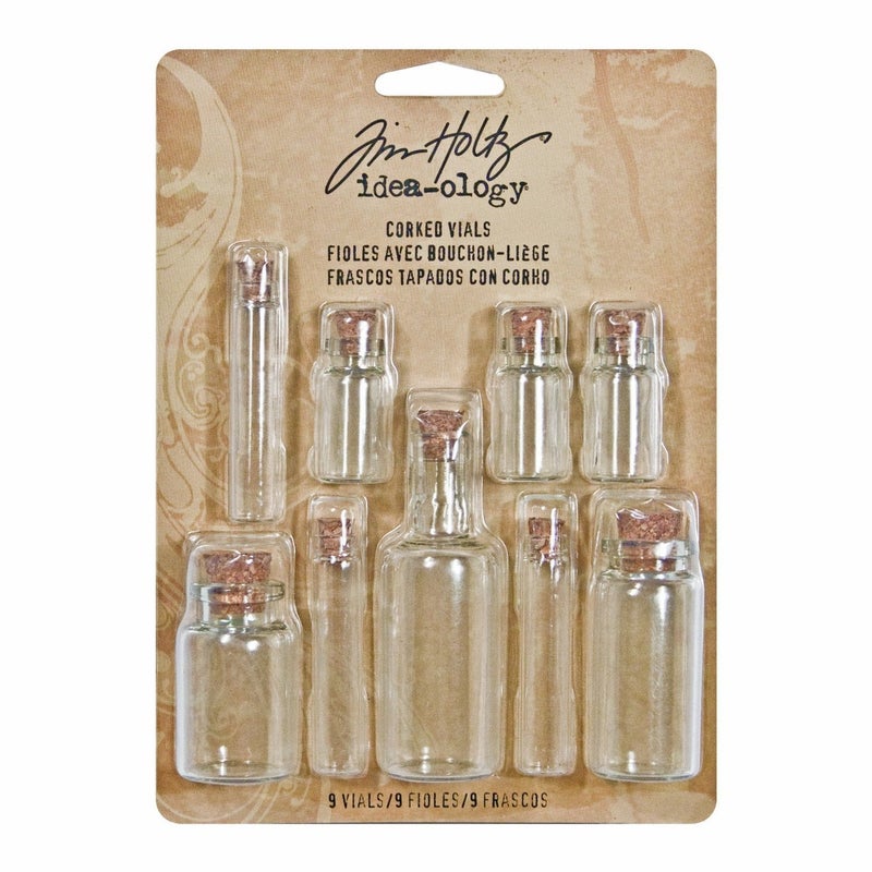 Tim Holtz Idea-ology Corked Vials by Tim Holtz Idea-ology, 9 Glass Bottles, Various Sizes, Clear, TH92899 - Image 2