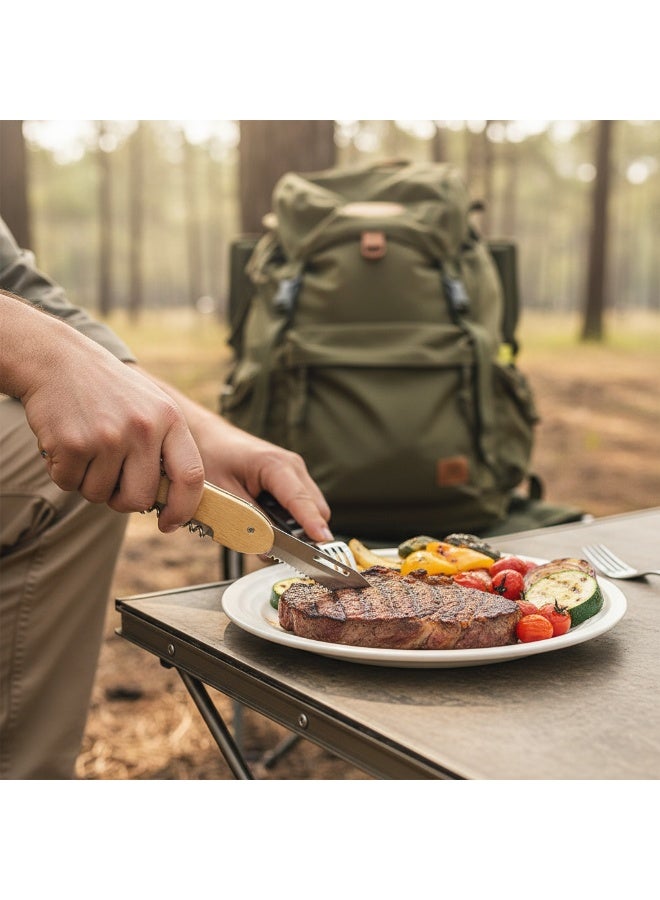 جرين ليون مجموعة أدوات شواء متعددة الوظائف 5 في 1، تصميم قابل للطي موفر للمساحة، مثالية للتخييم والأنشطة الخارجية، تتضمن 5 أدوات في أداة واحدة (موالف الشواية، شوكة الشواء، فتاحة زجاجات، مفتاح فلين) بمقبض مريح، مصنوعة من الفولاذ المقاوم للصدأ، مقاومة للصدأ، سهلة التنظيف - خشبية - Image 2