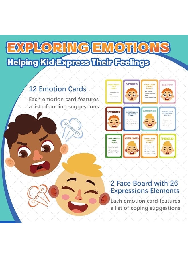 PP OPOUNT PP OPOUNT Social Emotional Learning Toy, Funny Faces Games with 28 Facial Expressions and 12 Emotional Flashcards, Preschool Learning Activities Toy to Express Emotions for Kids Age 3+  - Image 4