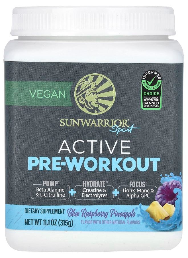Sunwarrior Sport Active PreWorkout Blue Raspberry Pineapple  11.1 oz (315 g) 