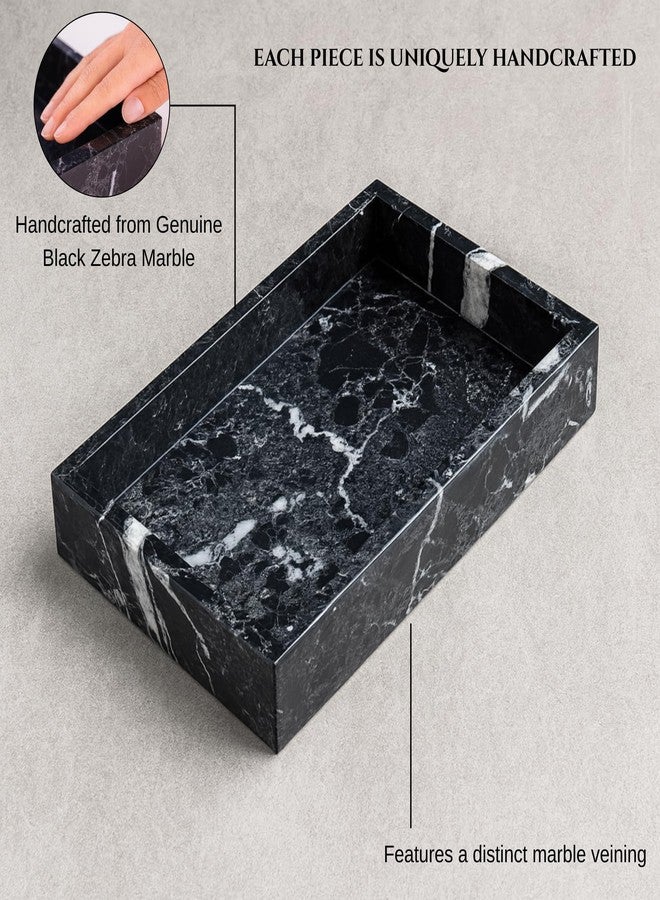 Bey-Berk Ezra Black Zebra Marble Guest Towel Tray - Rectangular Bathroom Vanity Organizer for Countertop Storage - Image 3