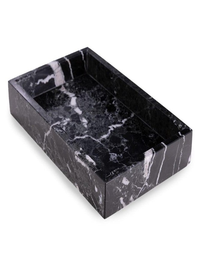 Bey-Berk Ezra Black Zebra Marble Guest Towel Tray - Rectangular Bathroom Vanity Organizer for Countertop Storage - Image 1