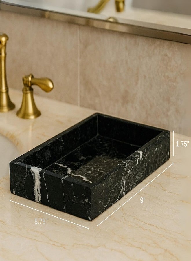 Bey-Berk Ezra Black Zebra Marble Guest Towel Tray - Rectangular Bathroom Vanity Organizer for Countertop Storage - Image 2