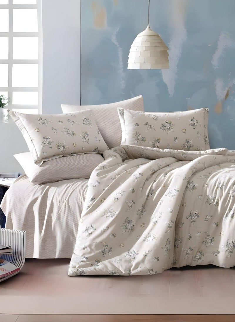 Perla Roseland 6-Piece Bedding Set, King Size, 100% Cotton, Floral Design – White Roses