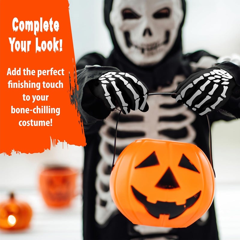 KANGAROO Skeleton Gloves - Skull Hands Gloves for Kids - Bone Reaper Ghost Halloween Apparel Accessories - White Printed Black Skeleton Gloves - Image 4